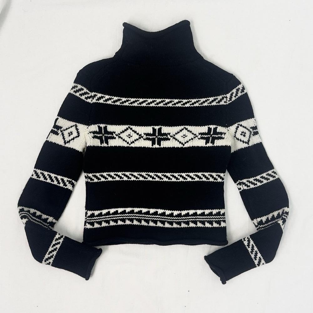 Y2K Ralph Lauren Turtleneck 100% Lambswool Fair Isle Rollneck Crop Sweater XS